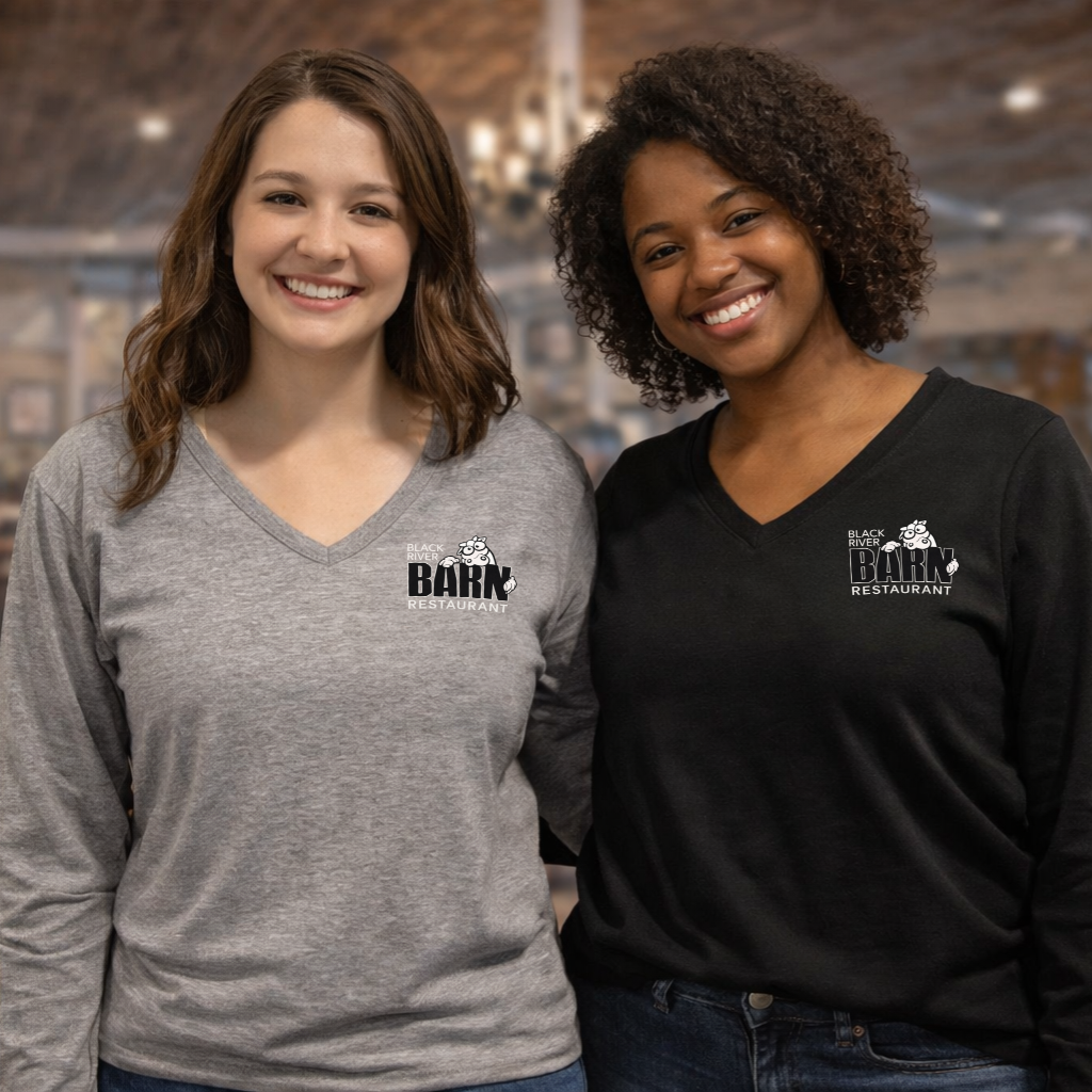 Black River Barn Women’s V-Neck Tee – Lightweight Restaurant Shirt